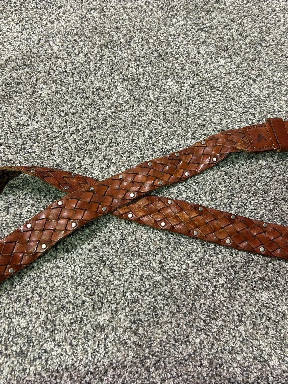 American Eagle Leather Belt Mens Small Med Dark Brown Patina Studded Woven Y2K